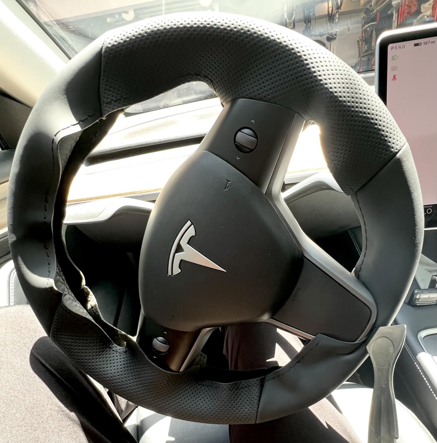 Hand Sewn Steering Wheel Cover,Fit for Tesla Model 3 2017-2023/Model Y 2020-2023,Non-Slip Breathable Microfiber Leather Steering Wheel Cover On Wrap Car Interior Accessories customer photo 2