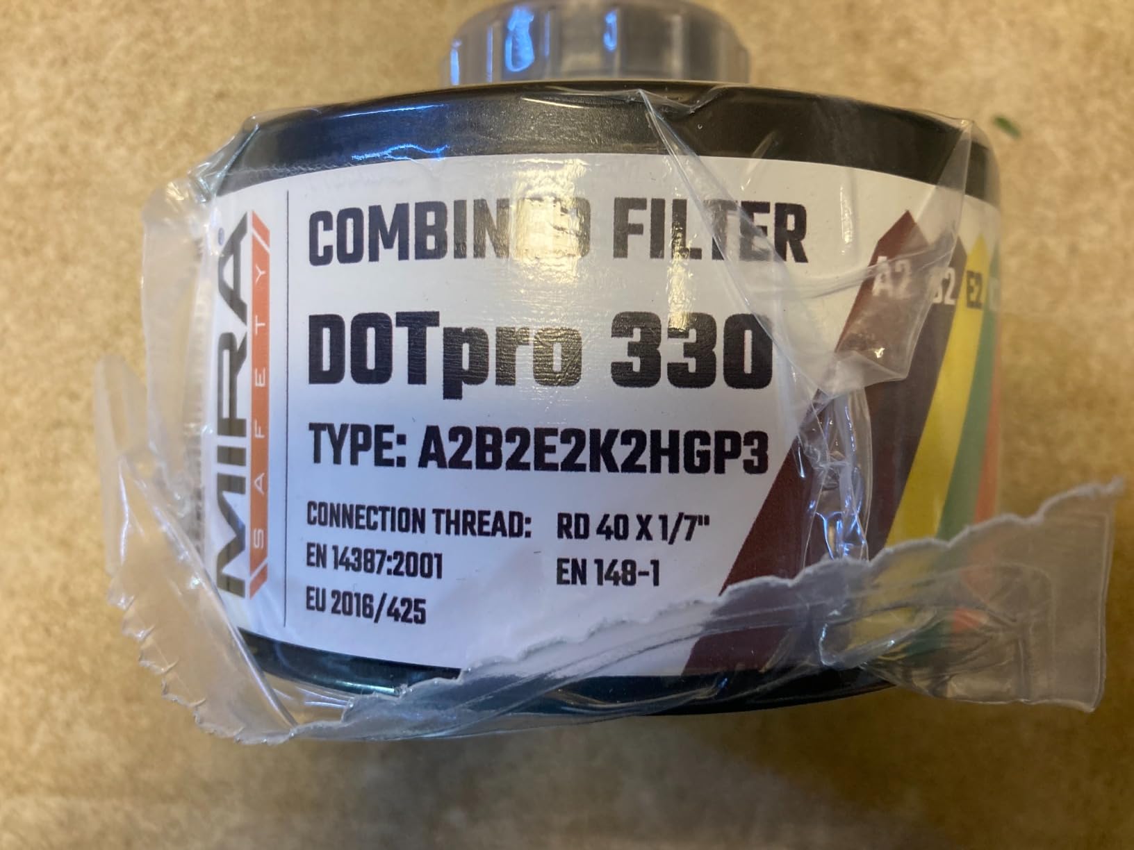 MIRA Safety DotPro 330 Industrial Filter, A2 B2 E2 K2 Hg P3, 40mm NATO | A2B2E2K2HgP3 filter rating. Industrial-grade protection. Long shelf life. 40mm NATO thread. Fits full-face masks. customer photo 1