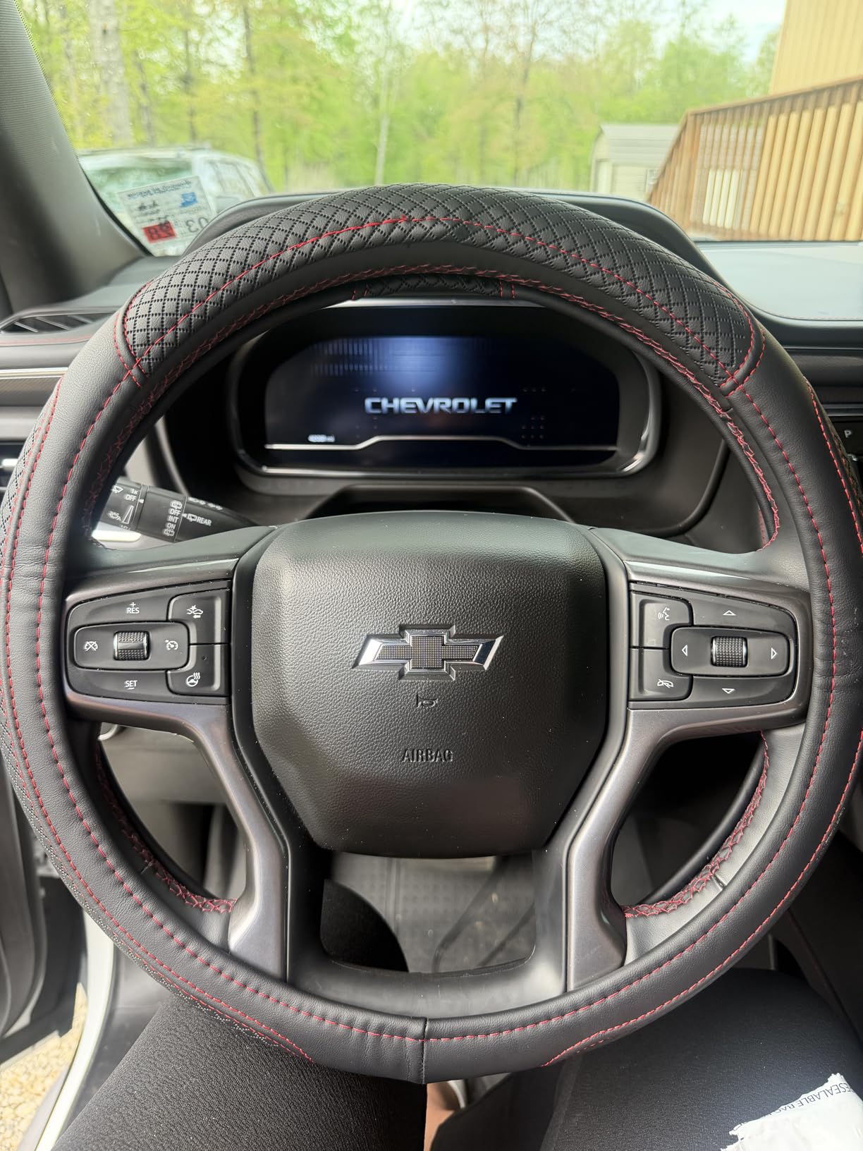 West Llama Customized Auto Car Steering Wheel Cover for Chevy 14.5-15 inches, Steering Wheel Cover for Chevrolet(Black Line-Standard Size) customer photo 1