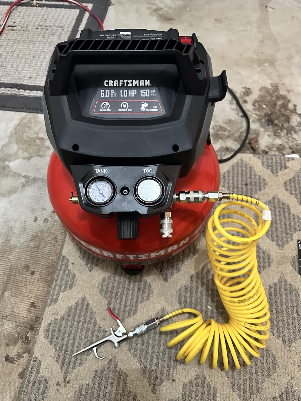 CRAFTSMAN 6 Gallon 150 PSI Oil-Free Pancake Air Compressor CMXECXA02106410, 2.6 SCFM at 90 PSI with Dual Couplers customer photo 1