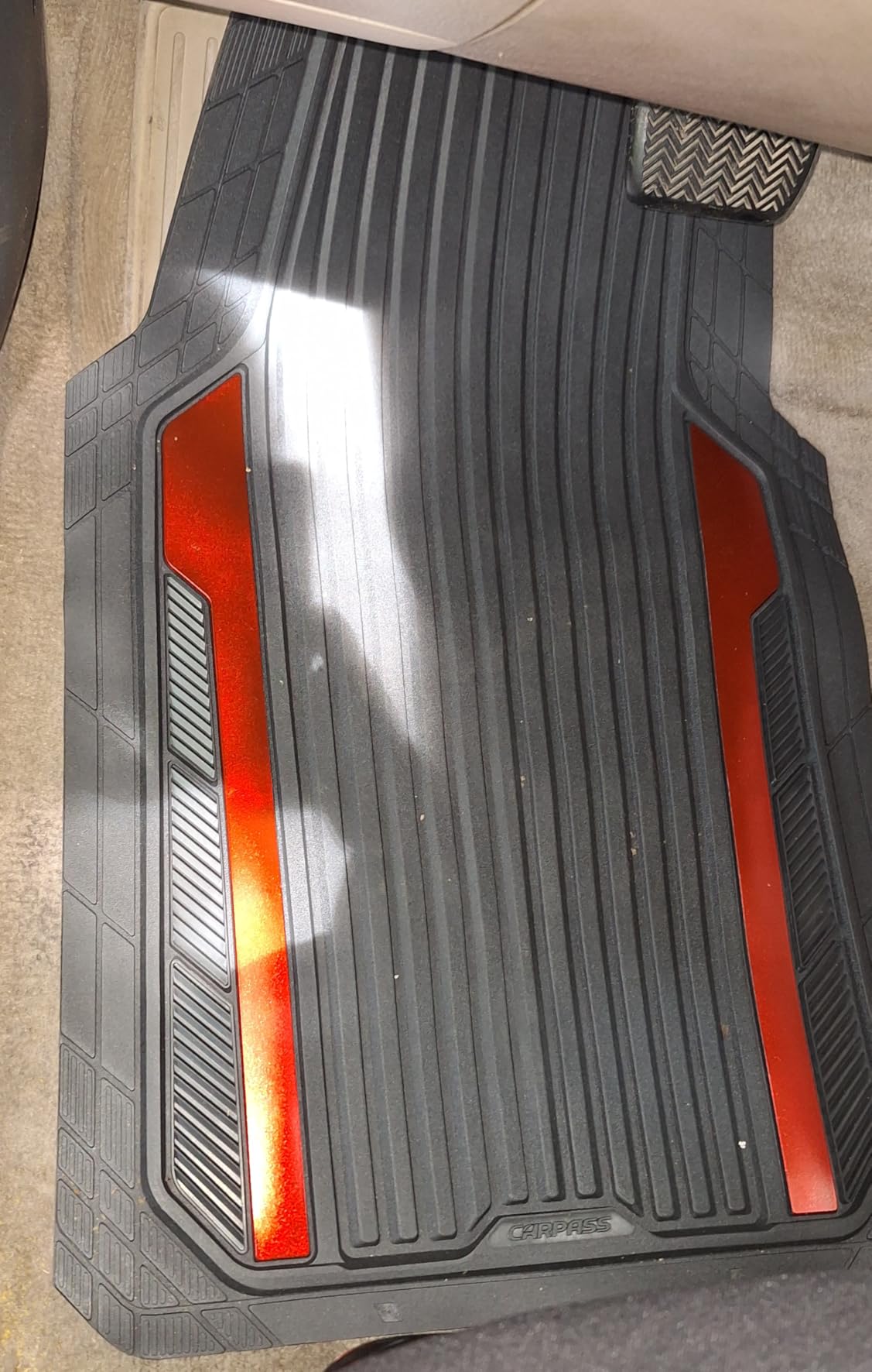 CAR PASS Heavy Duty Rubber Car Mats Metallic,Aluminum Film All Weather Floor Mats Waterproof Universal Trim to Fit SUVs Sedans Vans 4 Piece Anodized Deep Dish Two-Tone Sporty Carbon Fiber Black Chrome customer photo 1
