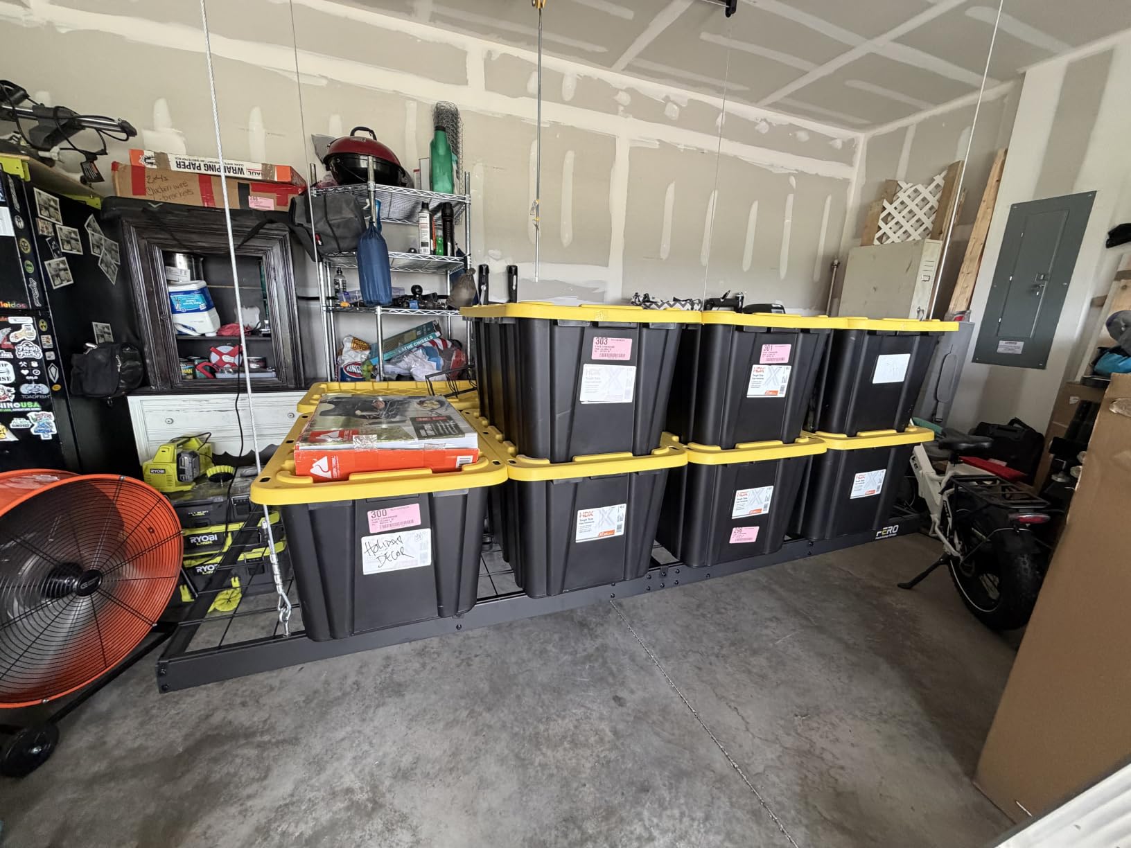 Garage Ceiling Storage Racks - 4x8 FT Overhead Garage Storage Rack with Safety Lock, Heavy-Duty Ceiling Mounted Lift System and Storage Organizer, Ideal for Maximizing Overhead Space, 325 lbs Capacity customer photo 1