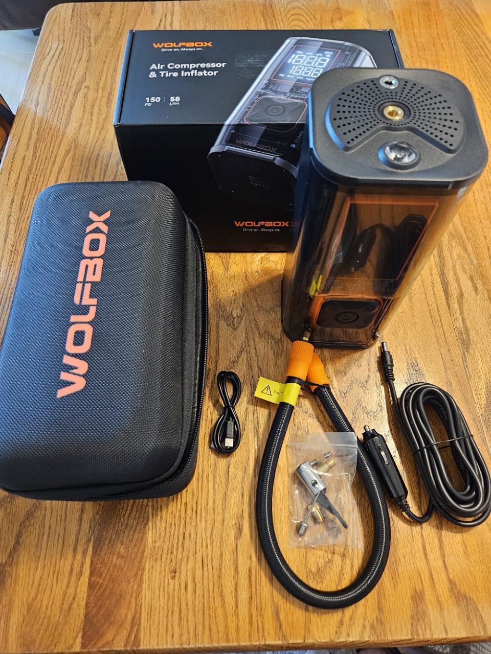 WOLFBOX 150PSI Heavy Duty Tire Inflator Portable Air Compressor, Double-cylinder 45LPM Fast Air Pump for Car Tires, 3.5'' LED Display, 20'' Hose, Air Compressor for Car, Pickup Truck, Bike customer photo 1