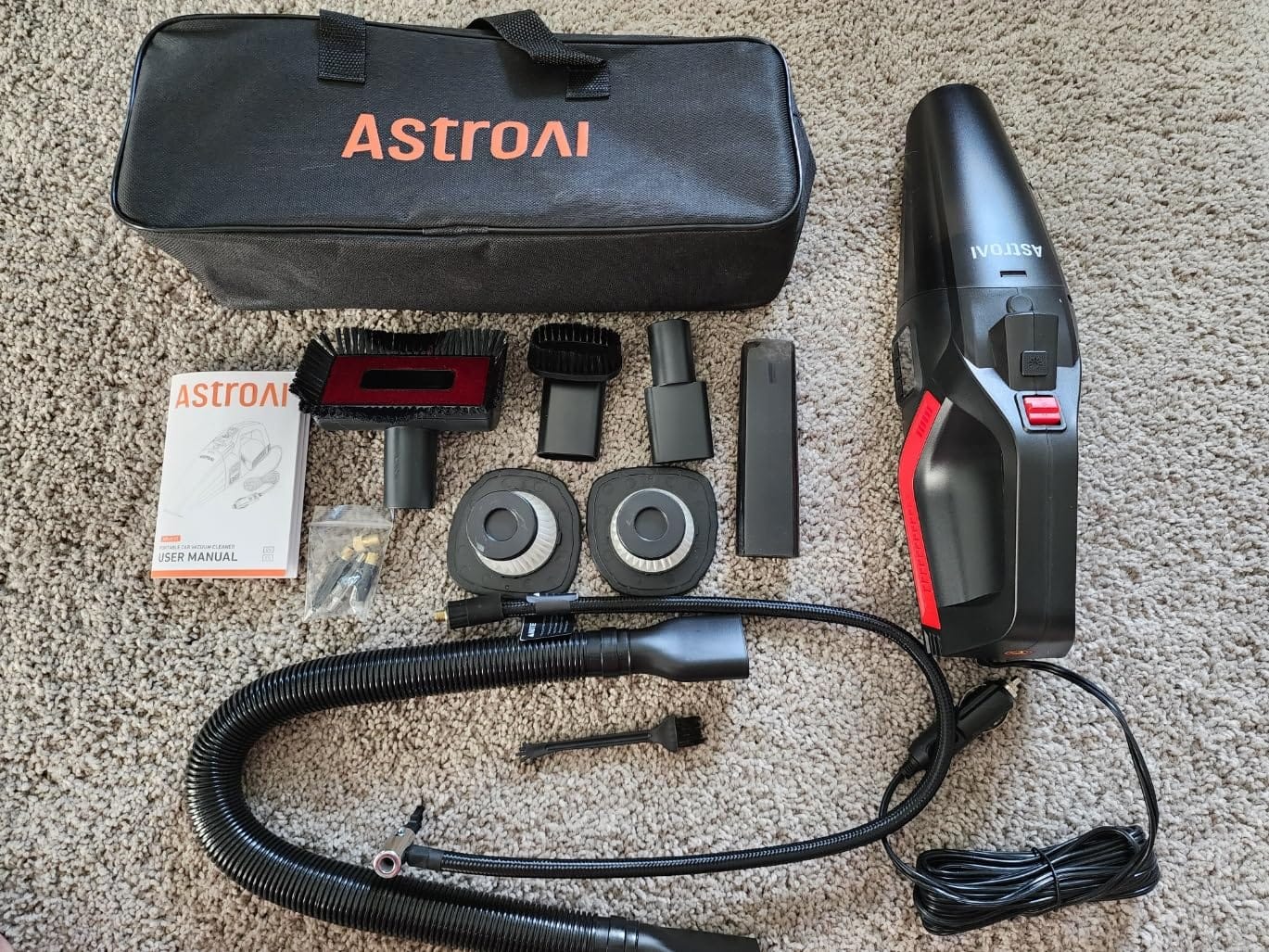 AstroAI 4-in-1 V3 12VDC 16.4FT High Power Handheld Car Vacuum & Tire Inflator | Cleaner for Car, Home, Pet Hair Cleaning, 150 PSI Digital Pressure Gauge & LED Light Portable Air Pump for Cars, Bikes, SUVs, Balls customer photo 1