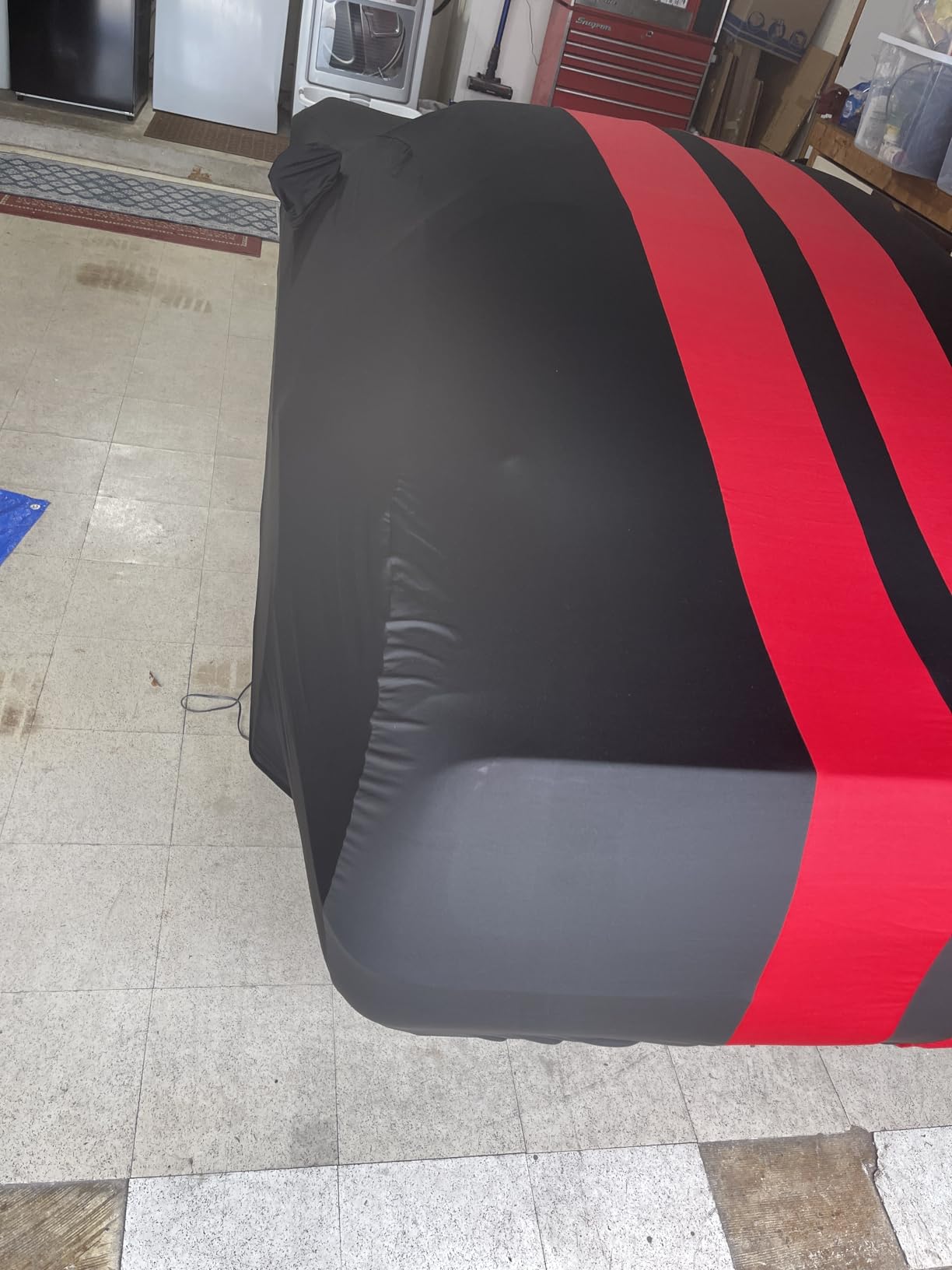 Indoor Car Cover Compatible with Protection Fit 177-197 Inch Sports Breathable Dust-Proof Stretch Cover for Underground Garage, Car Show (Black+Red) customer photo 1