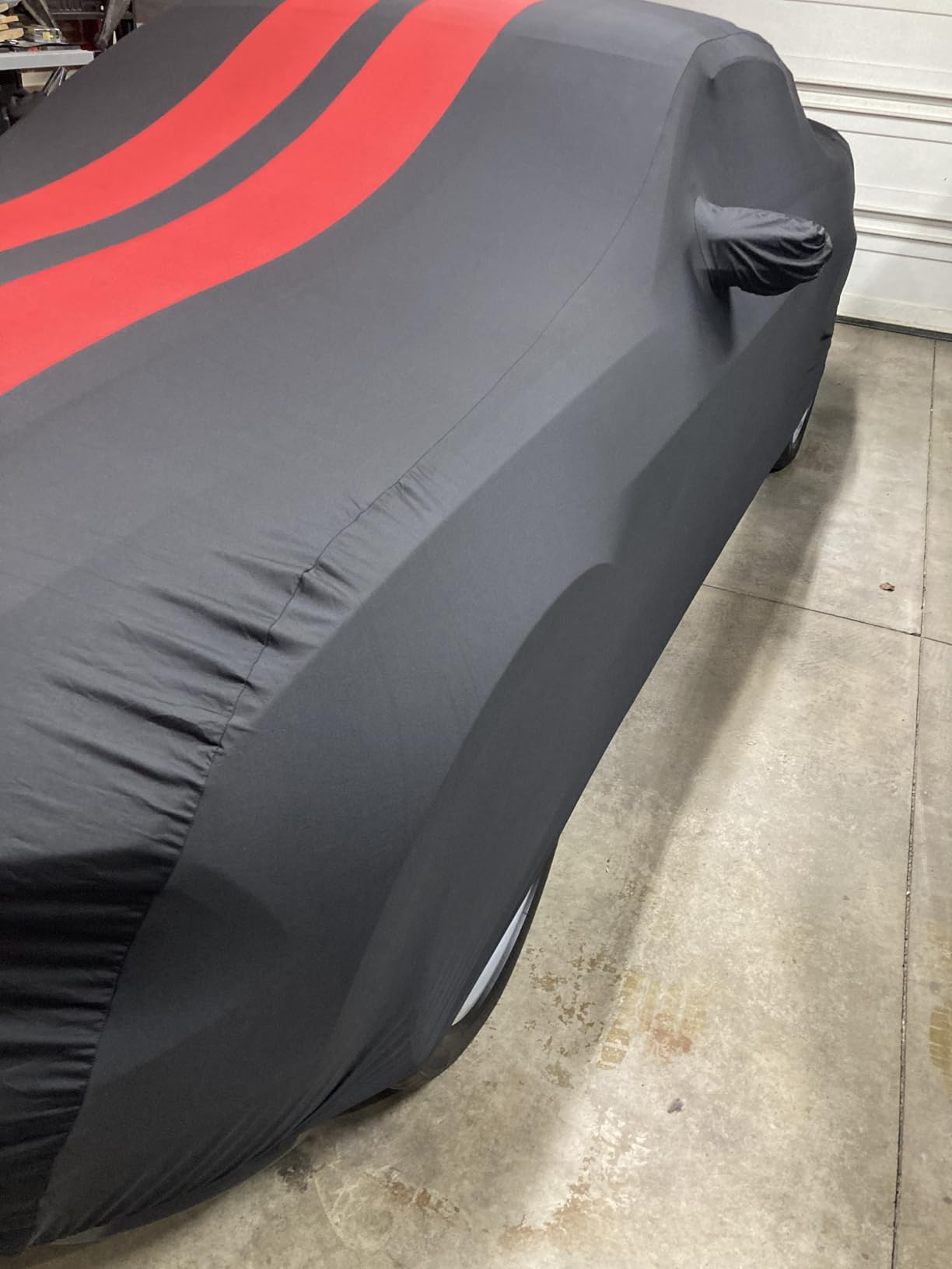 Indoor Car Cover Compatible with Protection Fit 177-197 Inch Sports Breathable Dust-Proof Stretch Cover for Underground Garage, Car Show (Black+Red) customer photo 2