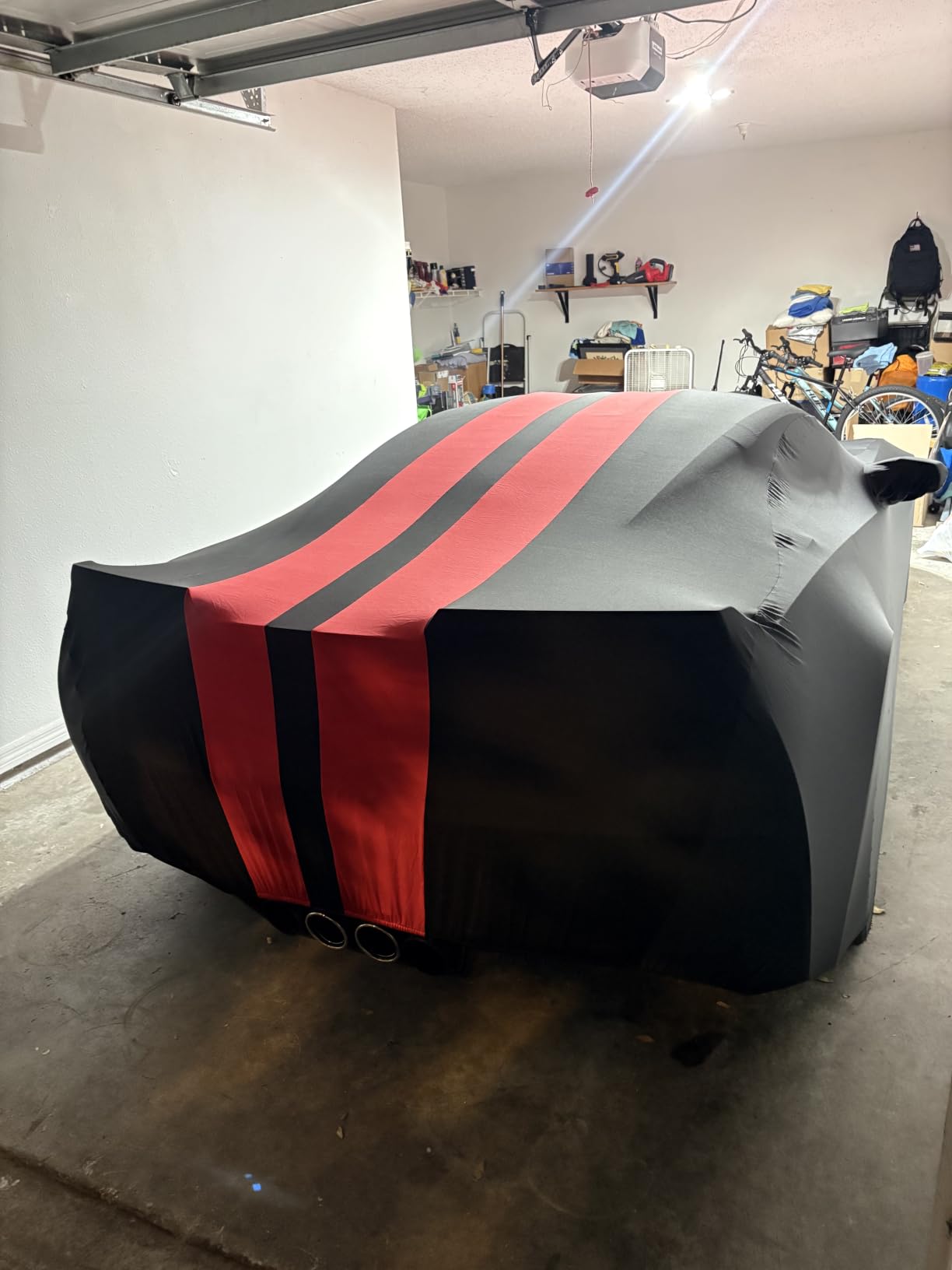 Indoor Car Cover Compatible with Protection Fit 157-177 Inch Sports Breathable Dust-Proof Stretch Cover for Underground Garage, Car Show (Black+Red) customer photo 1
