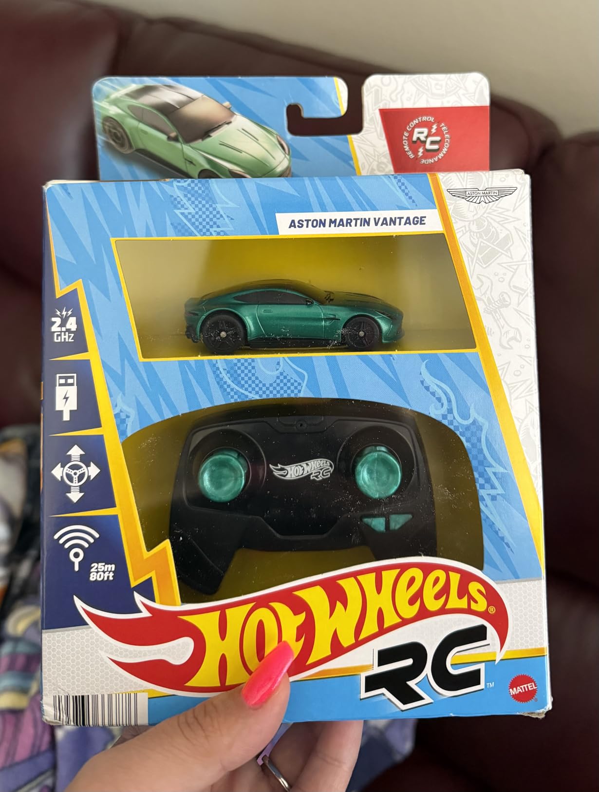 Hot Wheels RC Aston Martin Vantage in 1:64 Scale, Remote-Control Car | Toy Vehicle Recharges with USB Cable, Race On- & Off-Track, Booster Button for Speed, Battery-Powered Remote customer photo 2