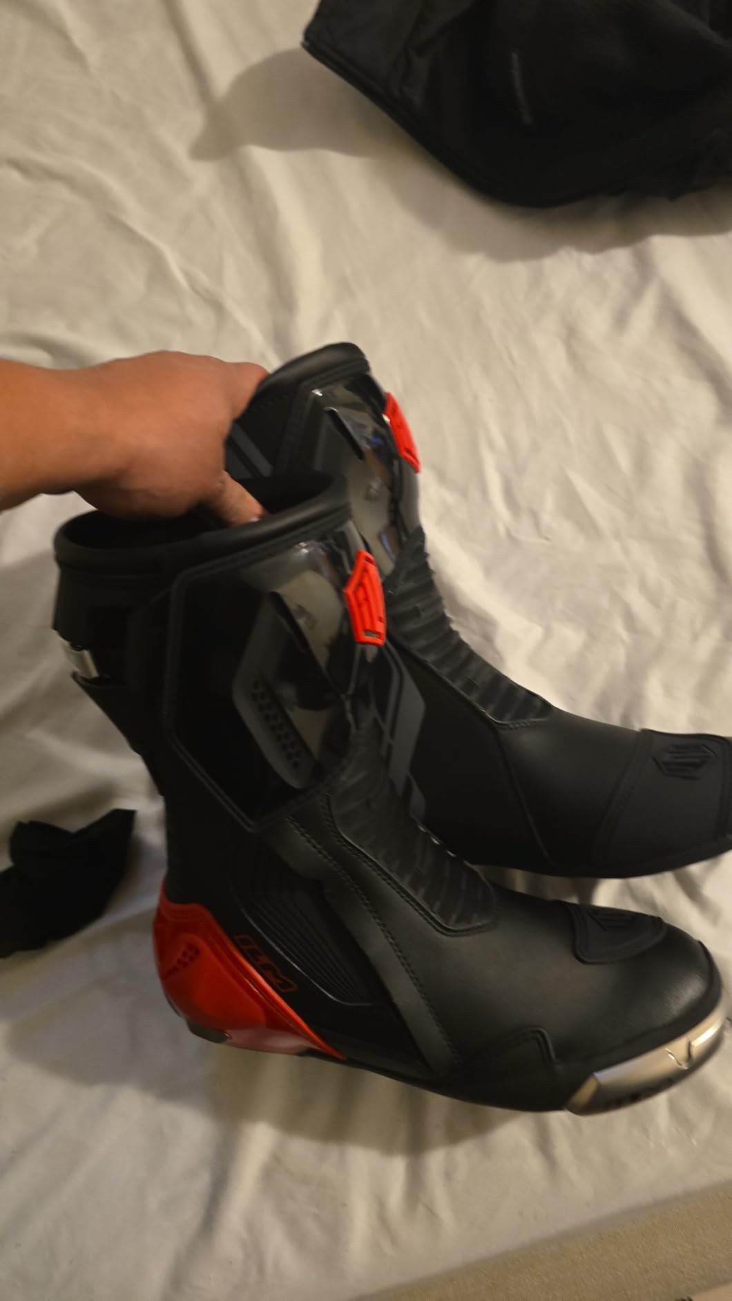 ILM Motorcycle Racing Boots Sport Footwear CE Protective Gear Model BRC1 | CE Racing Boots, Dual-Layer, TPU Armor, Anti-Torsion Sole, Heel/Shin Vents, 3D Mesh Liner, Side zip, Quick-Lock Buckle customer photo 2