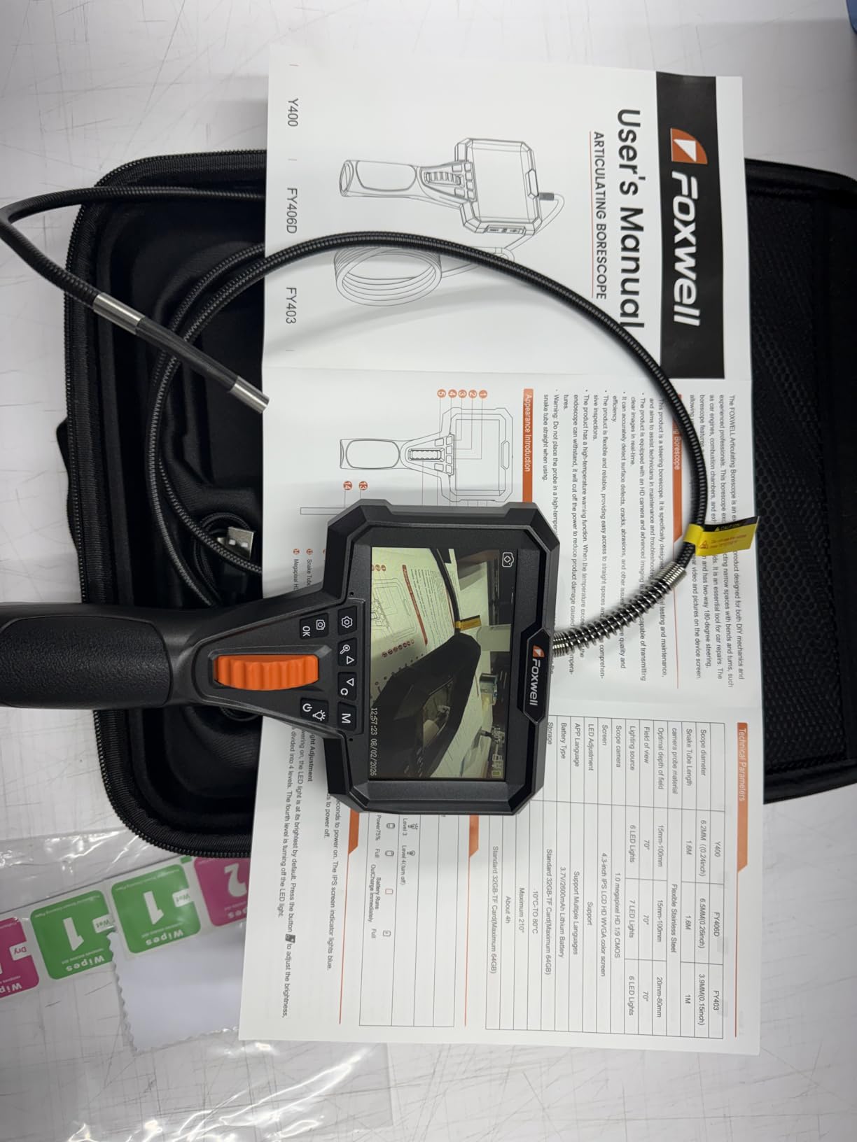 FOXWELL 2-Way 220° Articulating Borescope Camera with Light, Dual Lens | 0.25in Inspection Camera, Industrial HD Endoscope, IP67 Waterproof, 4X & 2X Zoom, 32GB, for Automotive, Plumbing, HVAC, 5.3FT customer photo 1