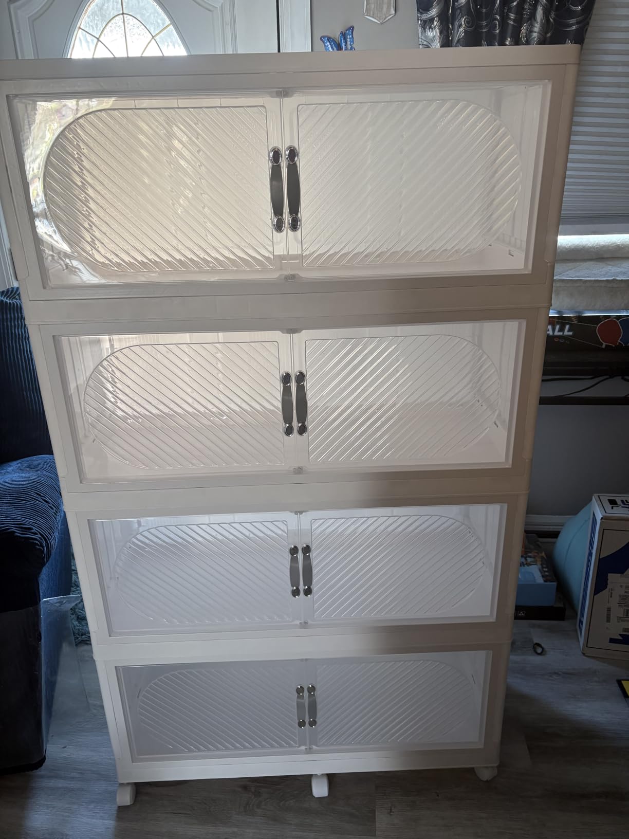 960QT Extra Large Stackable Storage Bins with Lid, 240Gal Plastic Closet Organizers and Storage Drawer, Collapsible Cabinet Box with Wheels Clear Doors for Home Kitchen Garage, 4Pack White customer photo 2