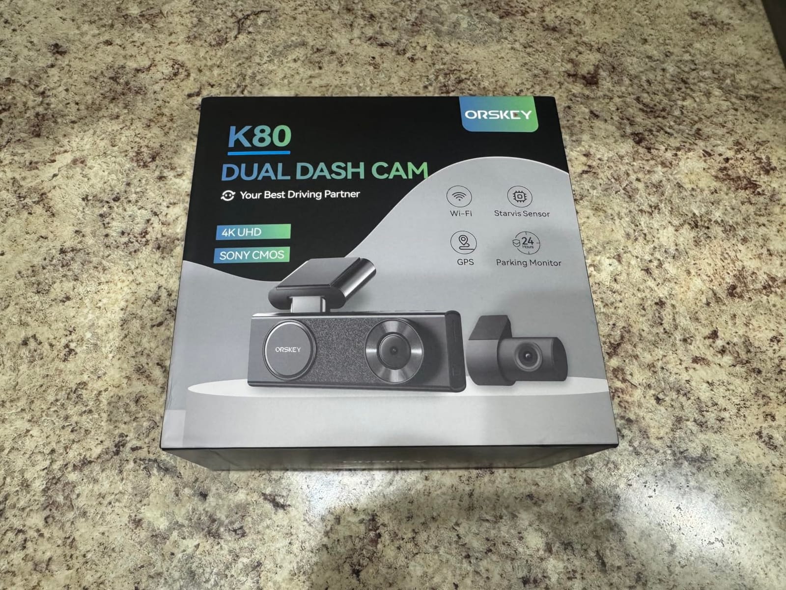 ORSKEY 4K Dash Cam Front and Rear, Free 64GB Card, STARVIS 2 Sensor, 5.8GHz WiFi Dash Camera for Cars, 2160P+1080P Dual Car Camera with GPS, 3