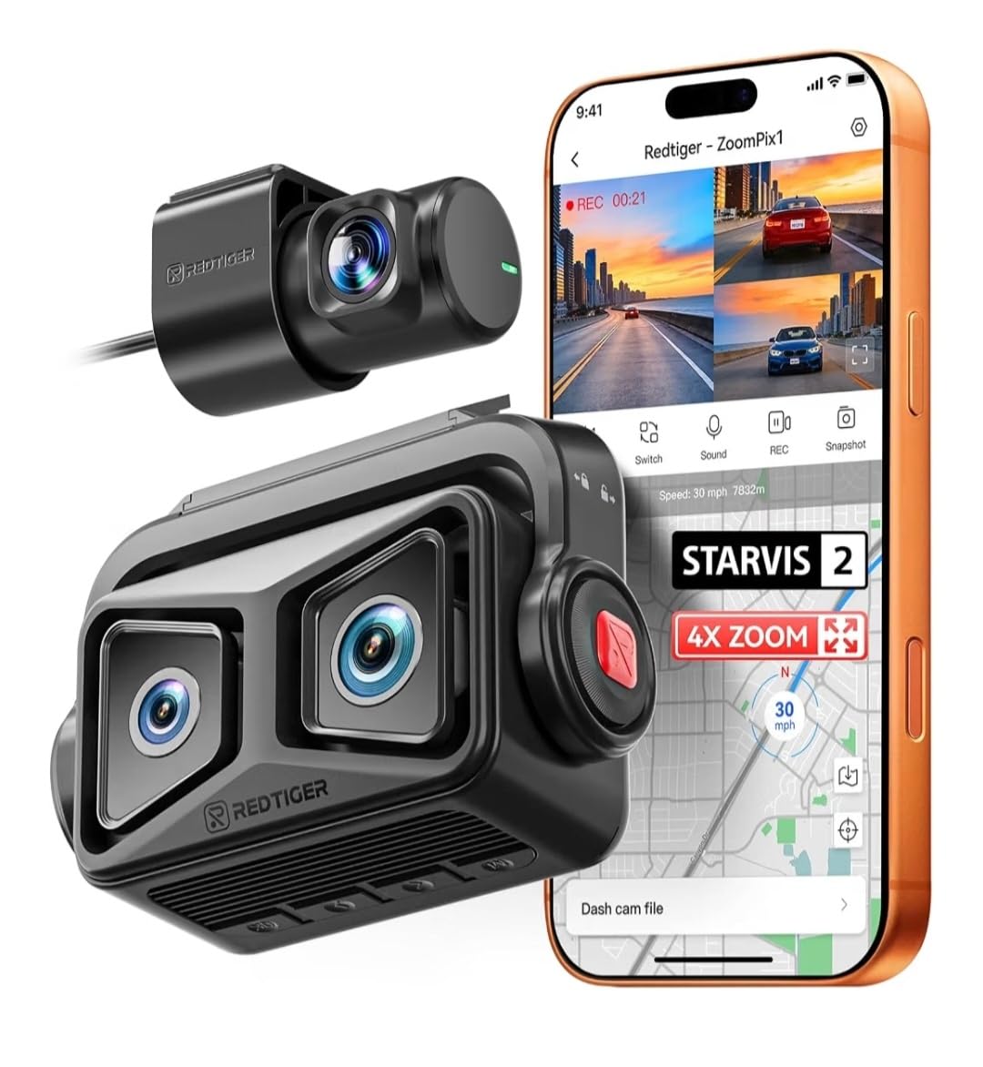 REDTIGER ZP1 Telephoto+Wide Dash Cam, 4X Zoom, STARVIS 2, EIS Night Vision | 100ft Plate Recognition, Dashcam Front and Rear Camera with Dual HDR, 5.8GHz WiFi, Touch&Voice Control, Image Stabilization customer photo 2