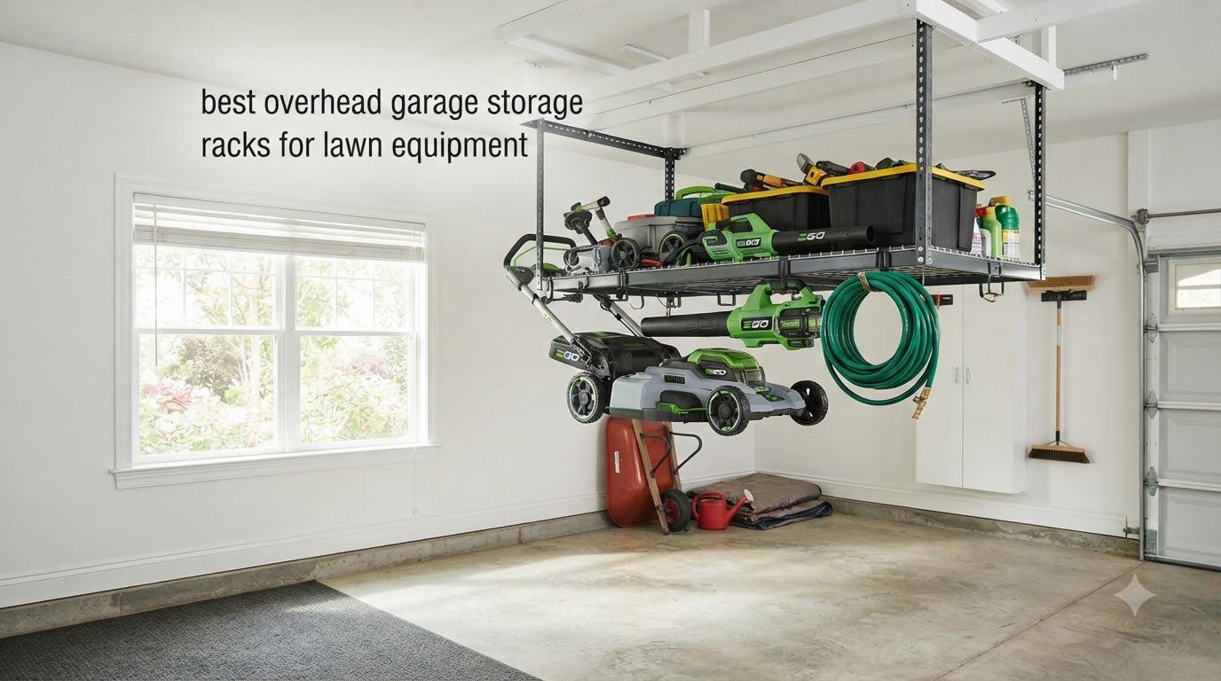 best overhead garage storage racks for lawn equipment