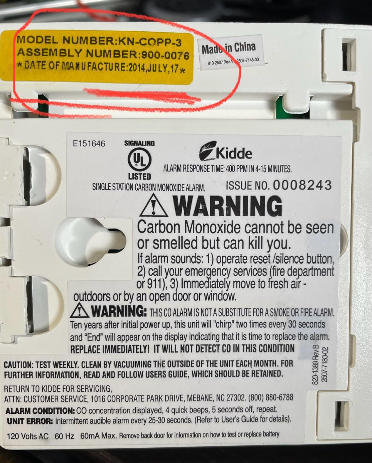 Kidde Carbon Monoxide Detector, Plug-In with 9V Battery Backup, Digital Display, 85 dB Alarm, LED Status Light Indicators, 3rd Edition customer photo 1