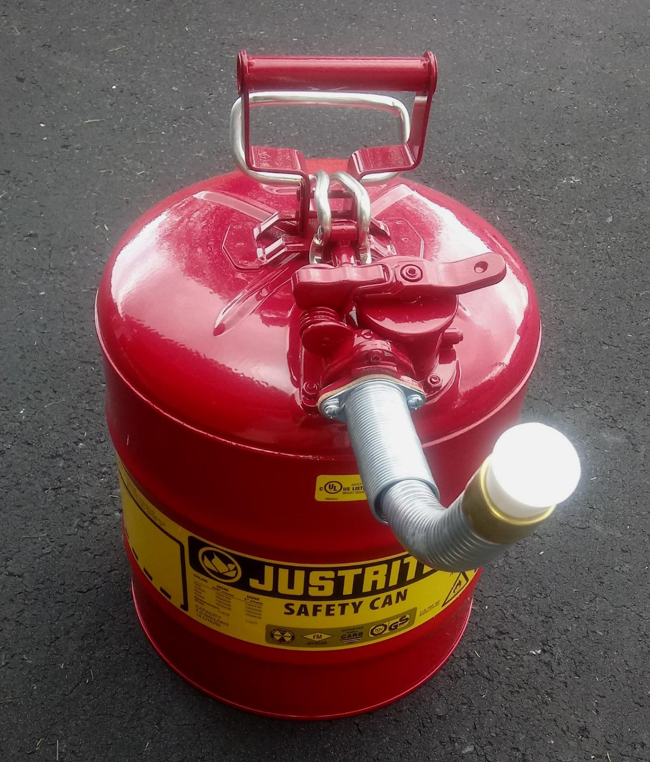 Justrite Type II Gasoline Safety Can, Red Galvanized Steel, FM Approved customer photo 2