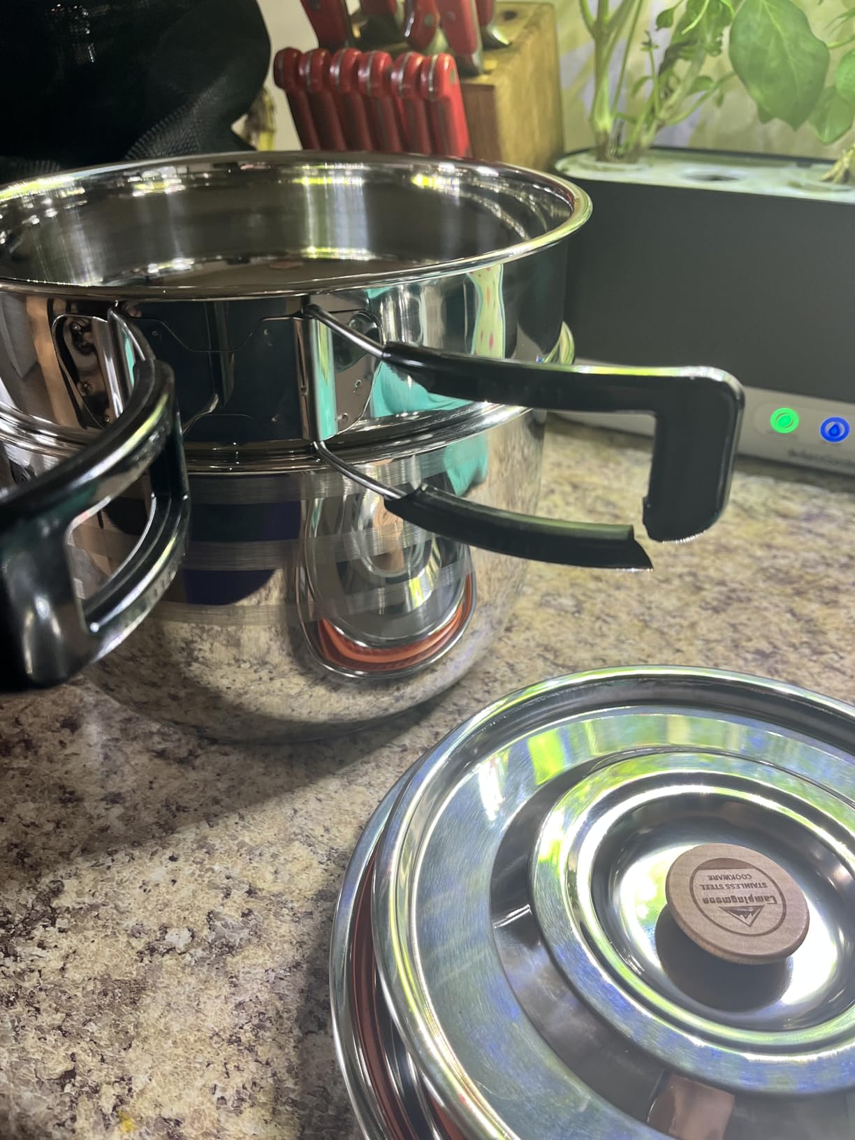 CAMPINGMOON Camping Cookware Set Stainless Steel Outdoor Nesting Cooking Mess Kit Pots Pans Bowls with Storage Carrying Tote Bag customer photo 1