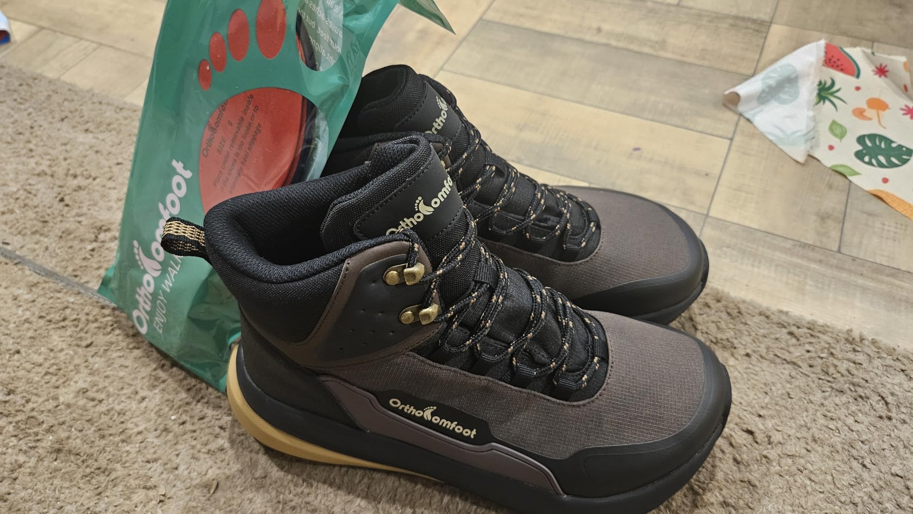 OrthoComfoot Men's Orthopedic Wide Waterproof Hiking Boots: Comfortable Arch Support for Plantar Fasciitis Trail Running Shoes,Orthotic Non-Slip Work Mid Ankle Boots for Foot and Heel Pain Relief customer photo 1