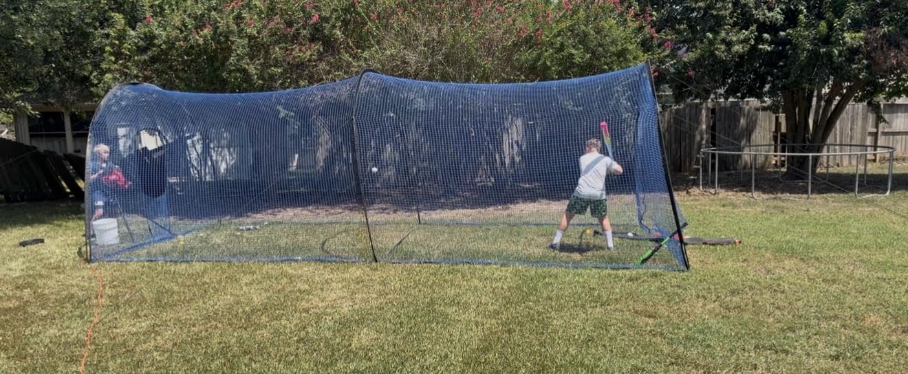 22ft x 12ft x 8ft Baseball Batting Cage, 5-Ply Blue Anti-Tear Netting, Zippered Pitching Machine Hole & Door, Batting Cages for Backyard customer photo 1